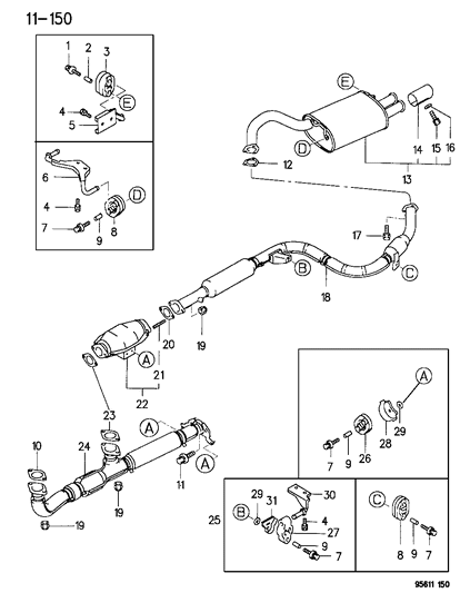 1995 Chrysler Sebring Exhaust Pipe & Muffler Diagram 2