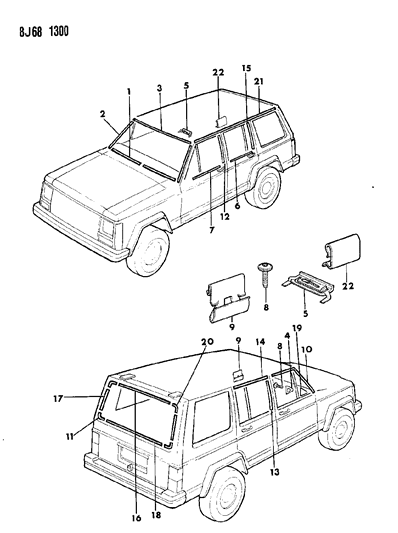 1988 Jeep Cherokee Mouldings, Exterior - Upper Diagram 2