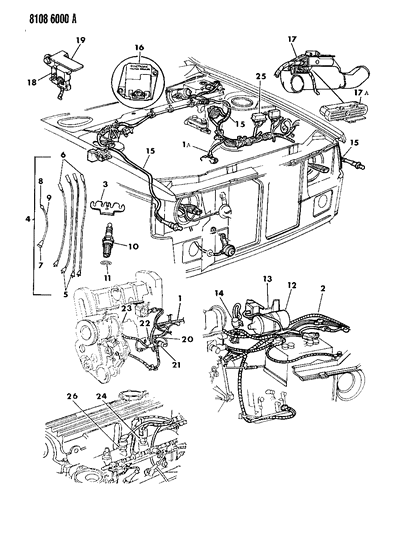 1988 Dodge Omni Wiring - Engine - Front End & Related Parts Diagram