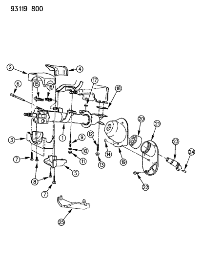 1993 Dodge Shadow Column, Steering, Upper And Lower Diagram