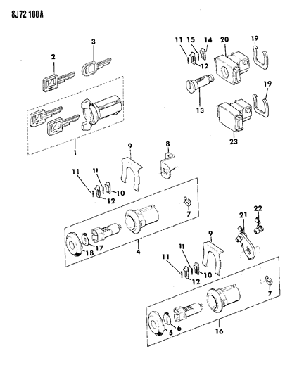 1990 Jeep Wrangler Cylinders & Keys Diagram