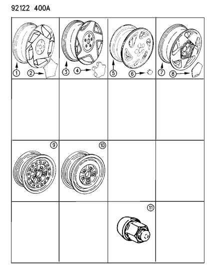 1992 Dodge Daytona Wheels, Caps And Nuts Diagram