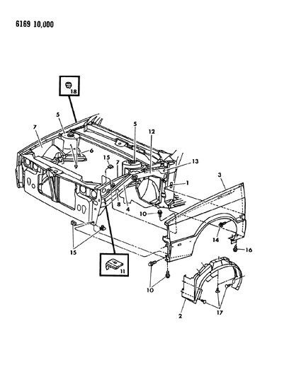 1986 Chrysler LeBaron GTS Fender & Shield Diagram