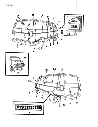 1984 Dodge Ram Wagon Mouldings & Name Plates - Exterior View Diagram
