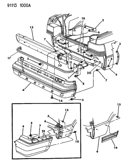 1991 Chrysler LeBaron Fascia, Rear Diagram