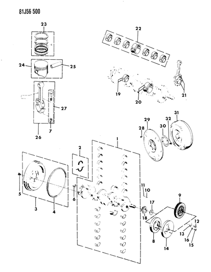 1985 Jeep Wrangler Crankshaft , Flywheel And Piston Diagram 3