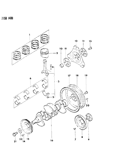 1988 Dodge Colt Crankshaft & Piston Diagram 1