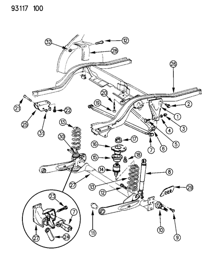 1993 Dodge Shadow Suspension - Rear Diagram