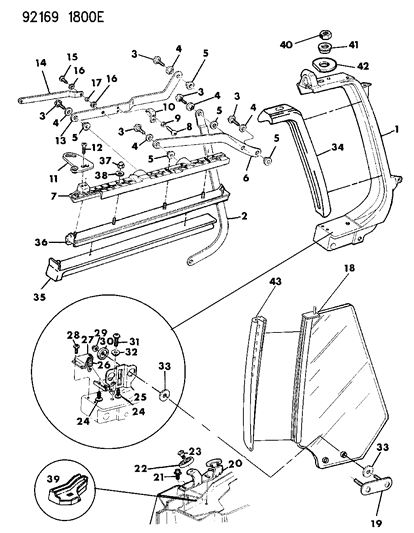 1992 Dodge Shadow Glass - Quarter Window Diagram 2