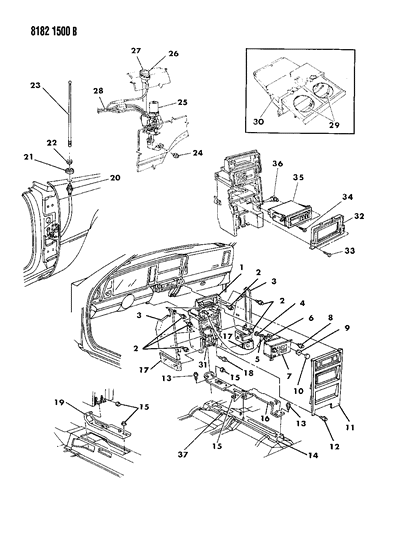 1988 Chrysler LeBaron Instrument Panel Console, Radio, Disc Player & Antenna Diagram