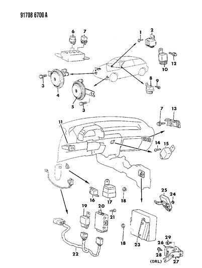 1991 Dodge Colt Horn - Relay - Flasher - Timer Diagram