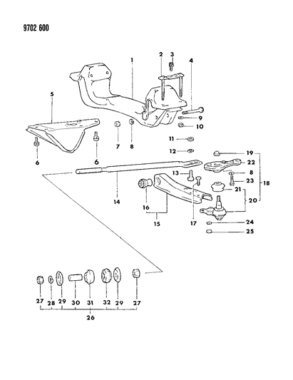 1989 Chrysler Conquest Crossmember, Lower Control Front Diagram