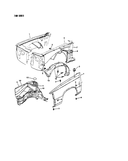 1987 Dodge Aries Fender & Shield Diagram