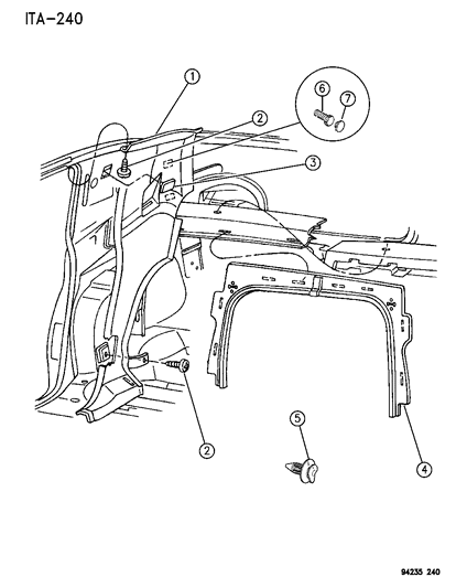 1994 Chrysler LeBaron Sedan Panel Quarter Trim Diagram