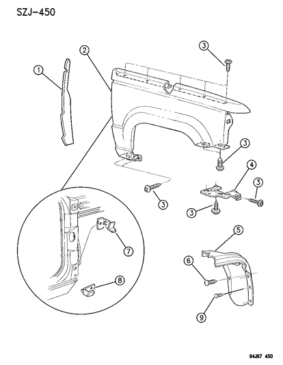 1996 Jeep Grand Cherokee Fenders, Front Diagram