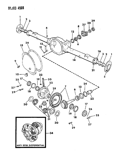 1993 Jeep Cherokee Axle Assembly, Rear Diagram 1