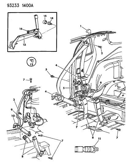 1993 Chrysler LeBaron Belt - Front Seat Diagram 1