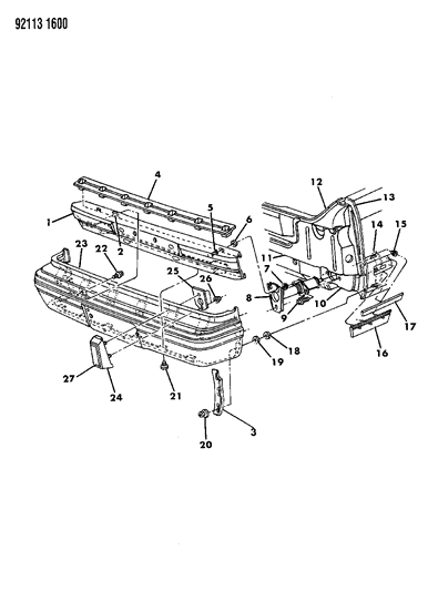 1992 Chrysler New Yorker Fascia, Rear Diagram 1