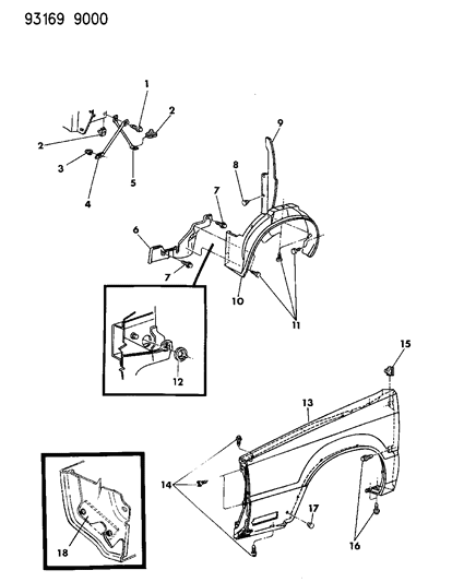 1993 Chrysler New Yorker Salon Fender & Shield Diagram