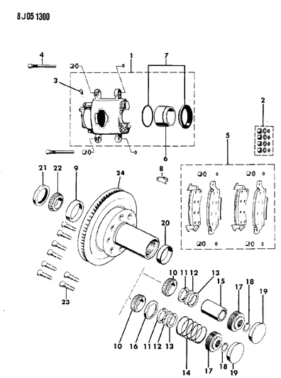 1989 Jeep Grand Wagoneer Brakes, Front Disc Diagram