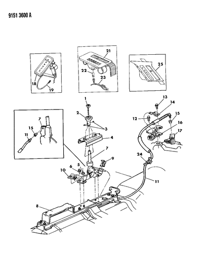 1989 Dodge Lancer Controls, Gearshift, Floor Shaft Diagram