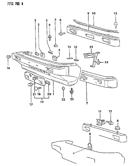 1988 Dodge Colt Bumper, Front Diagram