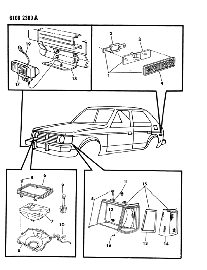 1986 Dodge Charger RECT Head Lamp Bulb R/L Right Diagram for 4103468