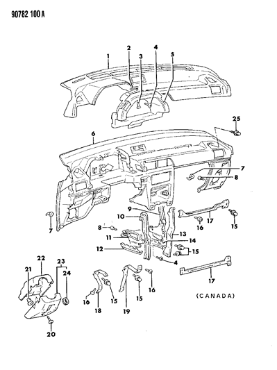 1990 Dodge Colt Instrument Panel, Pad & Reinforcements Diagram