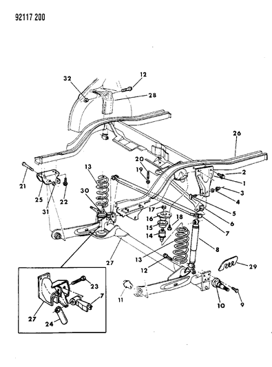 1992 Chrysler LeBaron Sedan Suspension - Rear Diagram