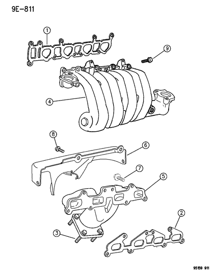 1995 Dodge Stratus Manifolds - Intake & Exhaust Diagram 2