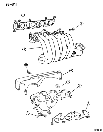 1995 Chrysler Cirrus Manifolds - Intake & Exhaust Diagram 2