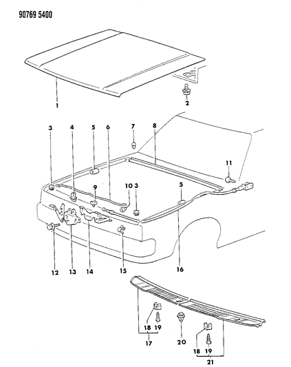 1990 Dodge Ram 50 Hood & Hood Release Diagram