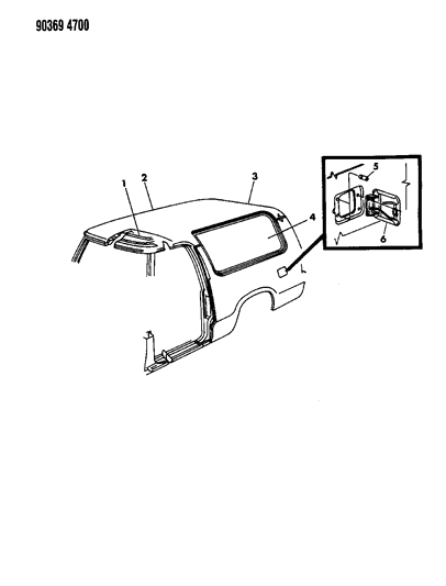 1990 Dodge W150 Panel Roof & Fuel Filler Door Diagram