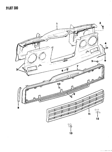 1991 Jeep Grand Wagoneer Grille & Related Parts Diagram