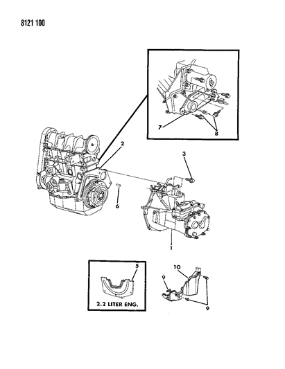 1988 Dodge Omni Transaxle Assemblies & Mounting Diagram