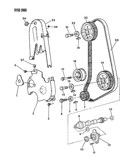 1988 Dodge Lancer Timing Belt & Cover & Intermediate Shaft Diagram 1