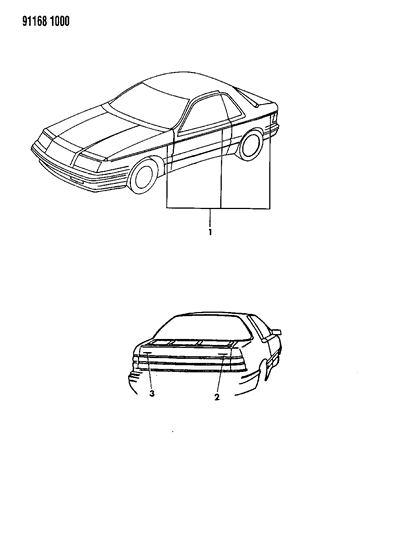 1991 Chrysler LeBaron Tape Stripes & Decals - Exterior View Diagram