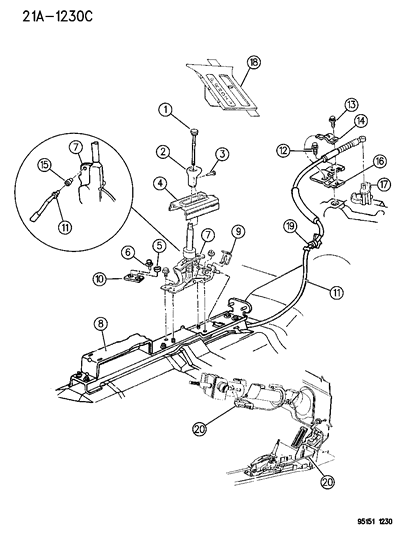 1995 Dodge Neon Controls , Gearshift , Floor Shaft Diagram 1