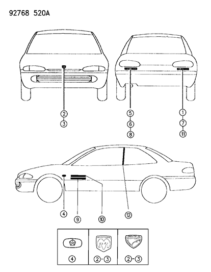 1993 Dodge Colt NAMEPLATE Eagle Diagram for MB952108