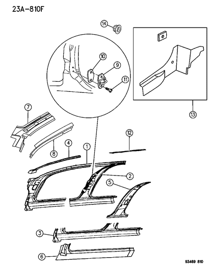 1995 Chrysler New Yorker Aperture Panel, Pillar & Striker Diagram