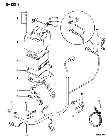1995 Dodge Avenger Battery Tray & Cables Diagram