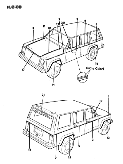 1986 Jeep Wagoneer Decals, Exterior Diagram 8