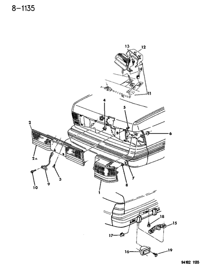 1994 Chrysler LeBaron Sedan Lamps & Wiring - Rear Diagram