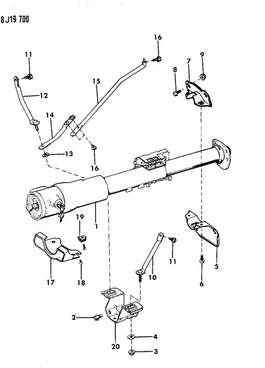 1989 Jeep Grand Wagoneer Column Assy & Mounting Diagram