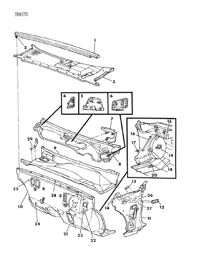 1985 Chrysler Laser Cowl & Dash Panel Diagram