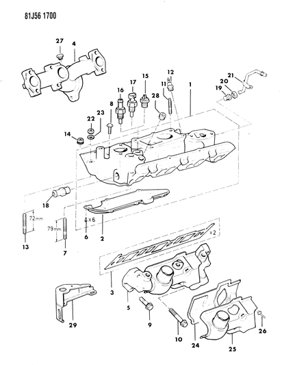 1985 Jeep Wagoneer Manifolds - Intake & Exhaust Diagram 4