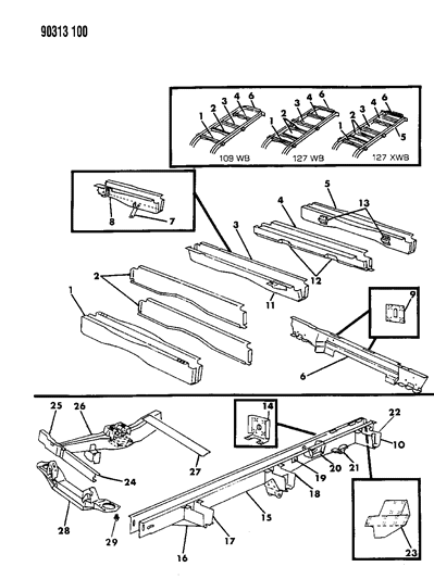 1991 Dodge Ram Van CROSSMEMBER-U/BODY Fuel Tank Mounting Rear Diagram for 3636653