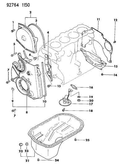 1993 Dodge Ram 50 Oil Pan & Timing Cover Diagram