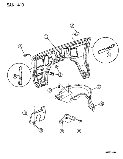 1996 Dodge Dakota Extension Front Fender S/S Diagram for 55345474