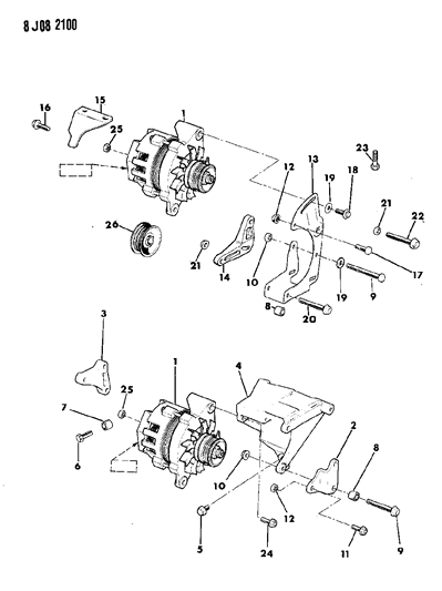 1989 Jeep Cherokee Alternator & Mounting Diagram 1